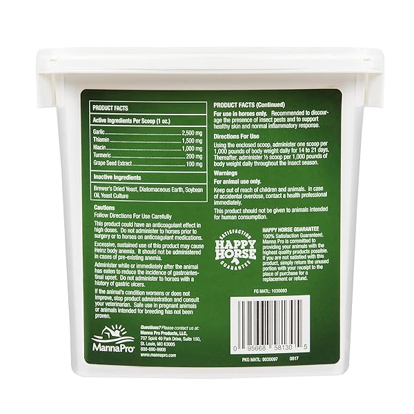 MANNA PRO NATURE’S FORCE BUG CLEAR HORSE SUPPLEMENT, HORSE CARE, NATURAL INSECT & FLY DEFENSE, SUPPORTS SKIN & COAT HEALTH, NASC QUALITY SEAL, 2 LB BUCKET