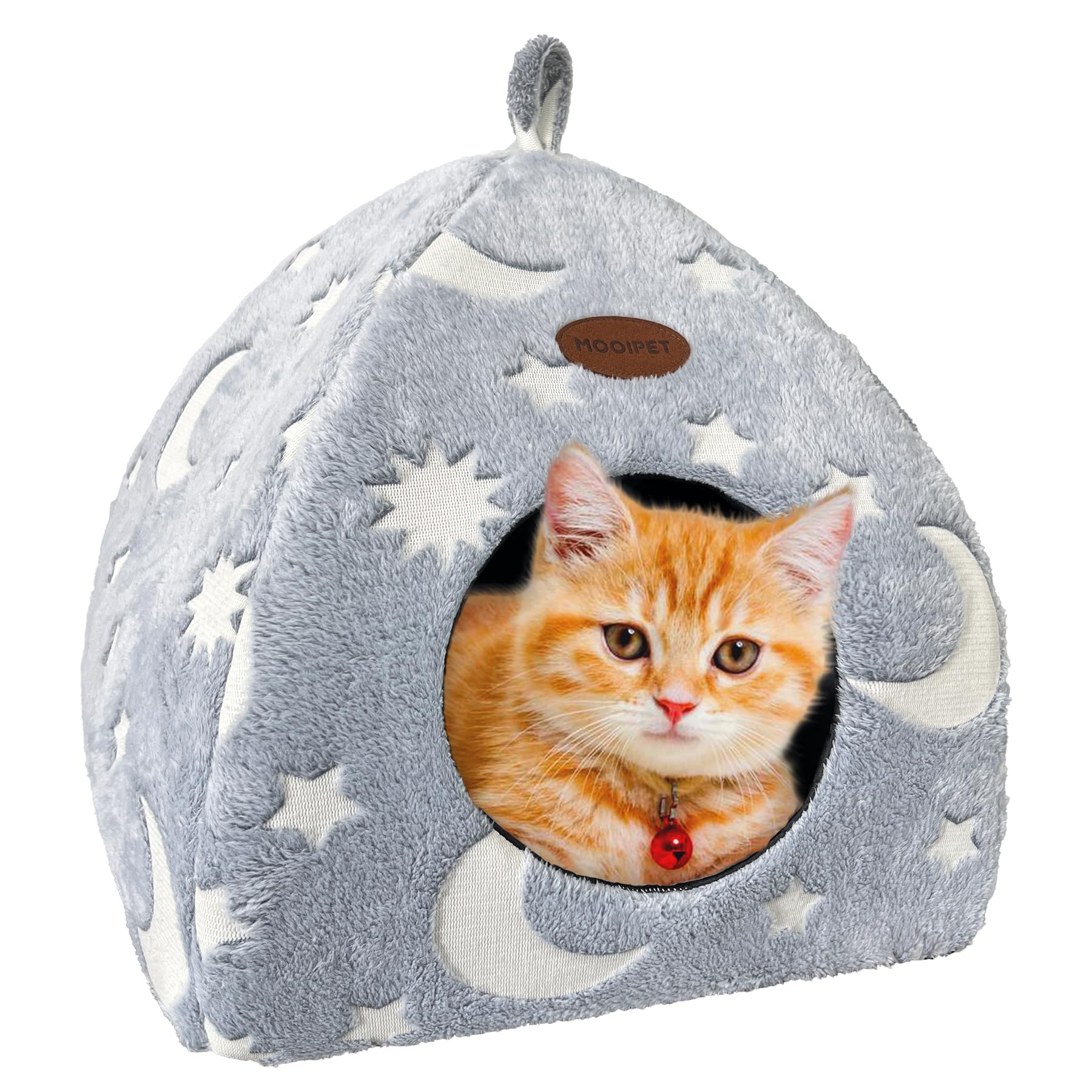 Mooipet Cat Cave Bed for Indoor Cats Cat House Cat Tent with Plush Washable Pillow Foldable Portable Pet Bed 40x40x35cm