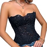 LEOROO Tube Top for Women Off the Shoulder Corset Top Sexy Sheer See Through Backless Bustier Party Shapewear