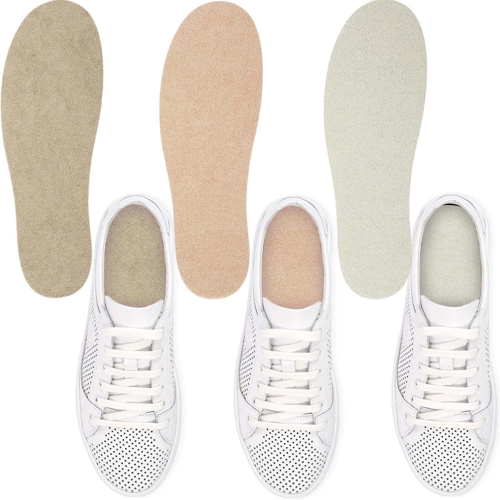Photo 1 of Velmitten 3 Pairs Sockless Shoe Liner No Show Socks Washable Barefoot Shoe Insert Insoles Women Man(Beige, Khaki, Matcha)