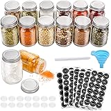 14 Pcs Glass Mason Spice Jars with Spice Labels - 4oz Empty Spice Bottles - Shaker Lids and Airtight Metal Caps - Chalk Marke