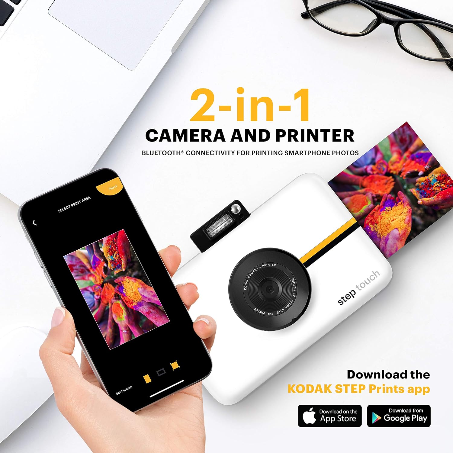 KODAK Step Touch Instant Camera With 3.5 Inch LCD Touchscreen Display (White) Bluetooth Printer With ZINK Technology - Image 3