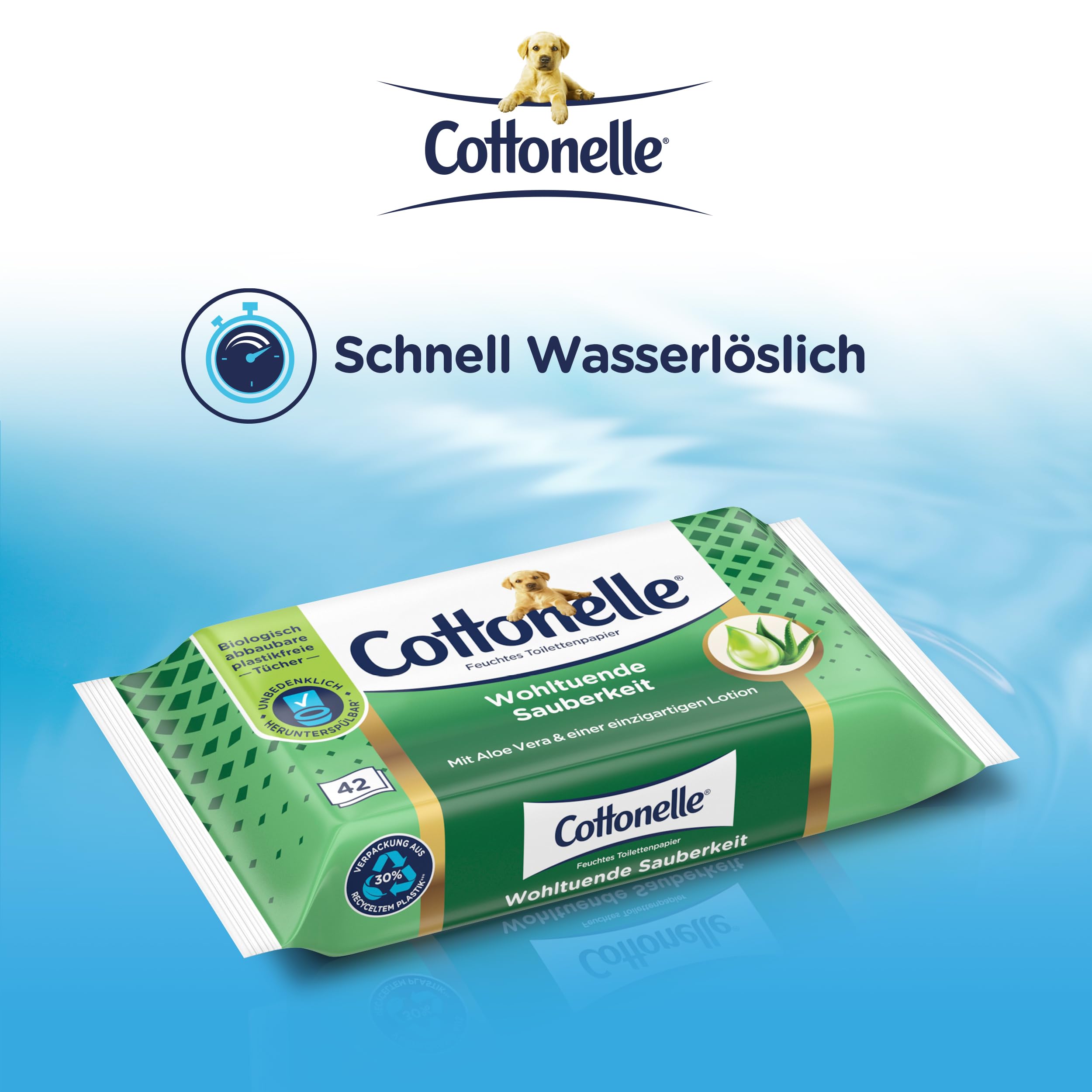 Cottonelle Feuchtes Toilettenpapier, Wohltuende Sauberkeit, Mit prebiotischer Lotion, Biologisch Abbaubar, Plastikfrei, Wiederverschließbar, 12 x 42 Feuchttücher 3