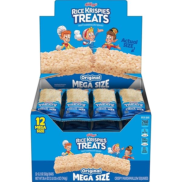 RICE KRISPIES TREATS MARSHMALLOW SNACK BAR, KIDS SNACKS, SCHOOL LUNCH, ORIGINAL, 2.2OZ BAR (12 BARS)