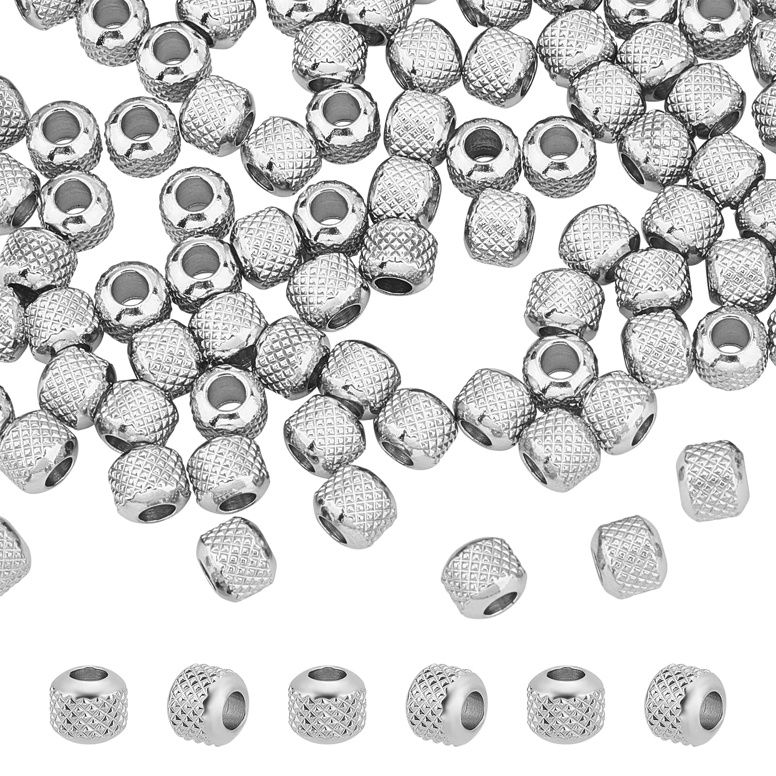 UNICRAFTALE About 100pcs Textured Stainless Steel Beads Rondelle Metal Stripe Spacer Bead Round Loose Beads for DIY Jewelry Making 2mm Hole Stainless Steel Color