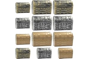 PEMALIN 12 Pcs Mini Toy Treasure Chest for Kids, Plastic Pirate Themed Decorative Box for Role Play, Tooth Box, Pretend play, Birthday, Halloween, Christmas Party (Bronze, Silver, Brass)