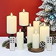 Eywamage Ivory Flat Top Flameless Pillar Candes with Remote, Real Wax Flickering Tall LED Battery Fireplace Candles Set of 7