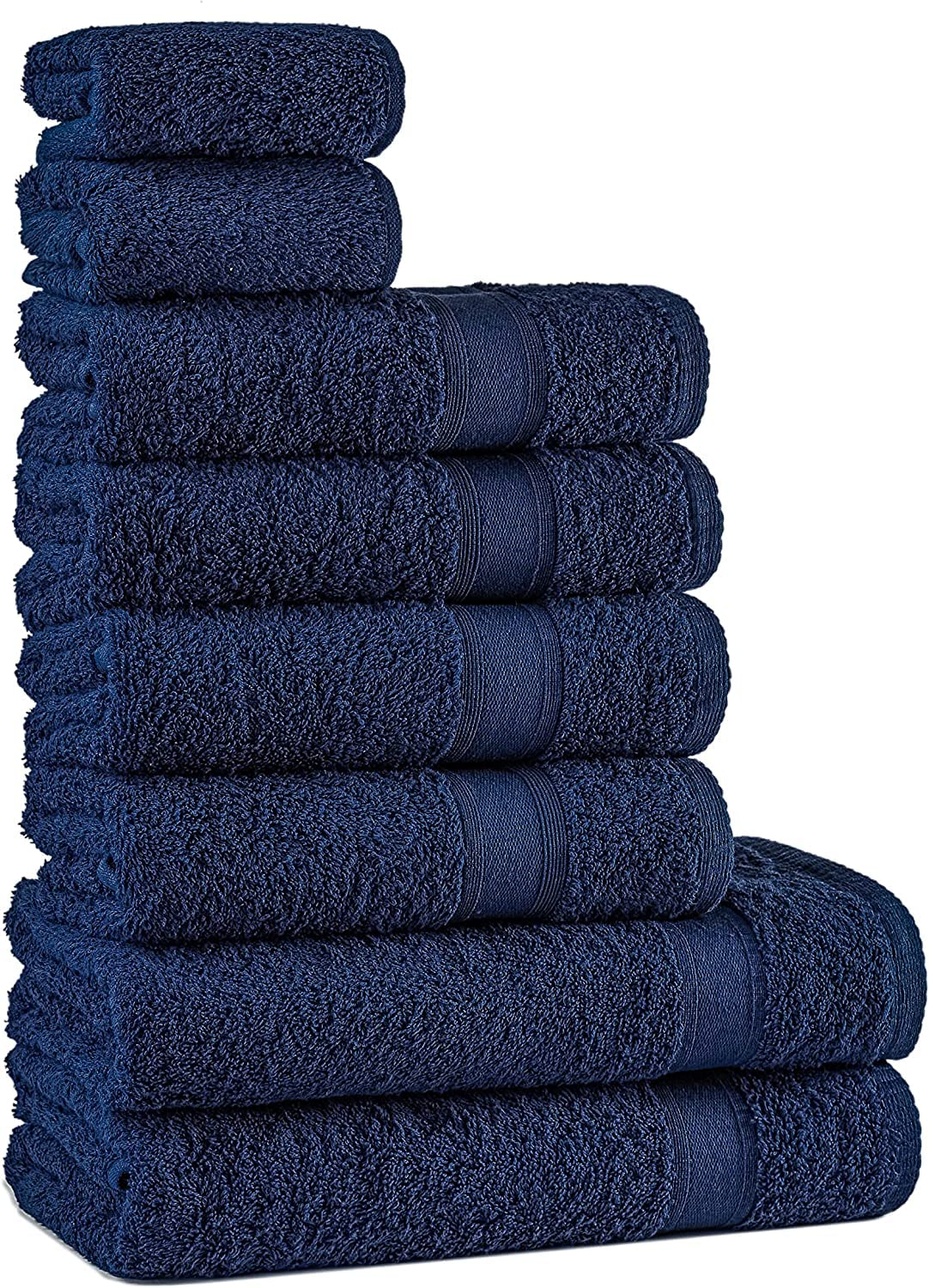 nottoc towel set Navy Blue / 2 bath towels + 4 hand towels + 2 guest towels - towel set 100% cotton absorbent super soft terry cloth Turkish luxury towels - 8 pieces