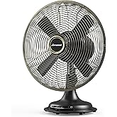 AMACOOL Oscillating Vintage Fan, All Metal 8" Retro Table Top Fan, Adjustable Head Tilt, Quiet 3 Speeds Plug-In Desk Fan for 