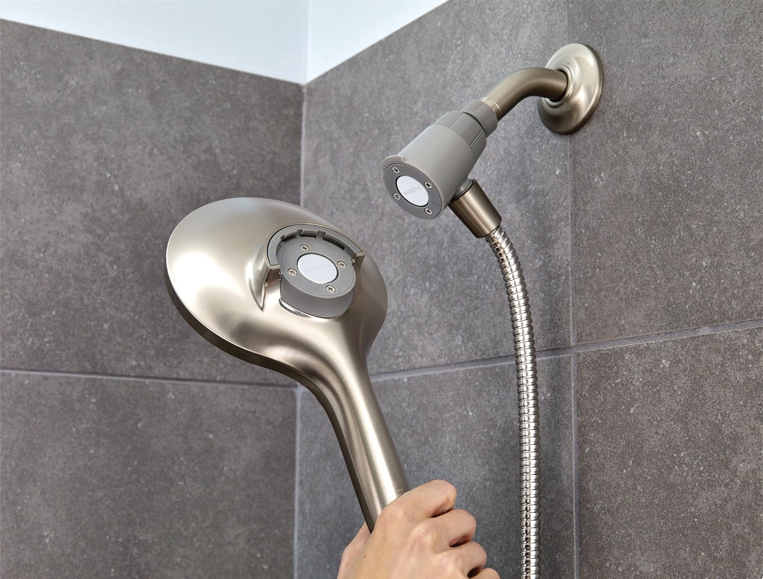 Moen 26112SRN Engage Magnetix Six-Function 5.5-Inch Handheld Showerhead with Magnetic Docking System, Spot Resist Brushed Nickel - - 
