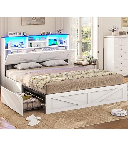 Amazon.com: VIAGDO Farmhouse Bed Frame Full Size with Bookcase