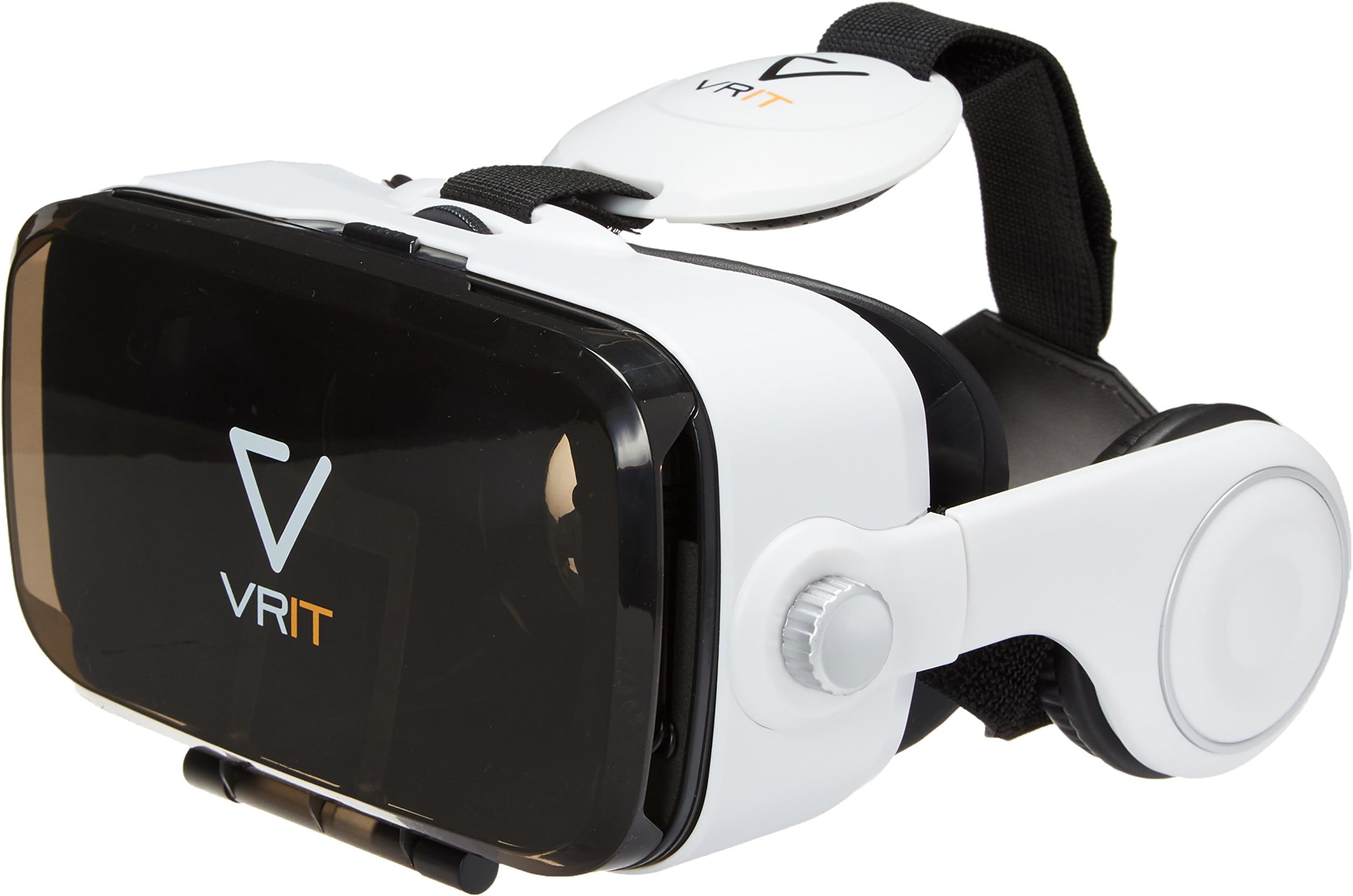 VR Headset Smartphone 3D Virtual Reality Glasses by VRIT V2 - Built-in headphones. Enjoy VR Games, Apps And Movies. Works with Android, Iphone and All Phones 4-6 Inches Wide (White)