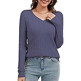 LUXEBOLD Womens V Neck Sweaters Lightweight Long Sleeve Pullover Sweater Casual Soft Cable Knit Tops 2025 Trendy