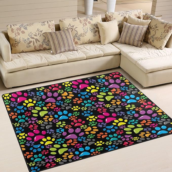 ALAZA Abstract Colorful Dog Paw Print Area Rug Rugs for