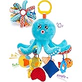 hahaland Baby Toys 0-6 Months Car Seat Toy Octopus Plush with Pulling Cords | Infant Hanging Toy for Baby Gym, Stroller, Carseat - 3 4 Month Old Toys for Babies with Squeaky, Crinkle, Rattle, Mirror