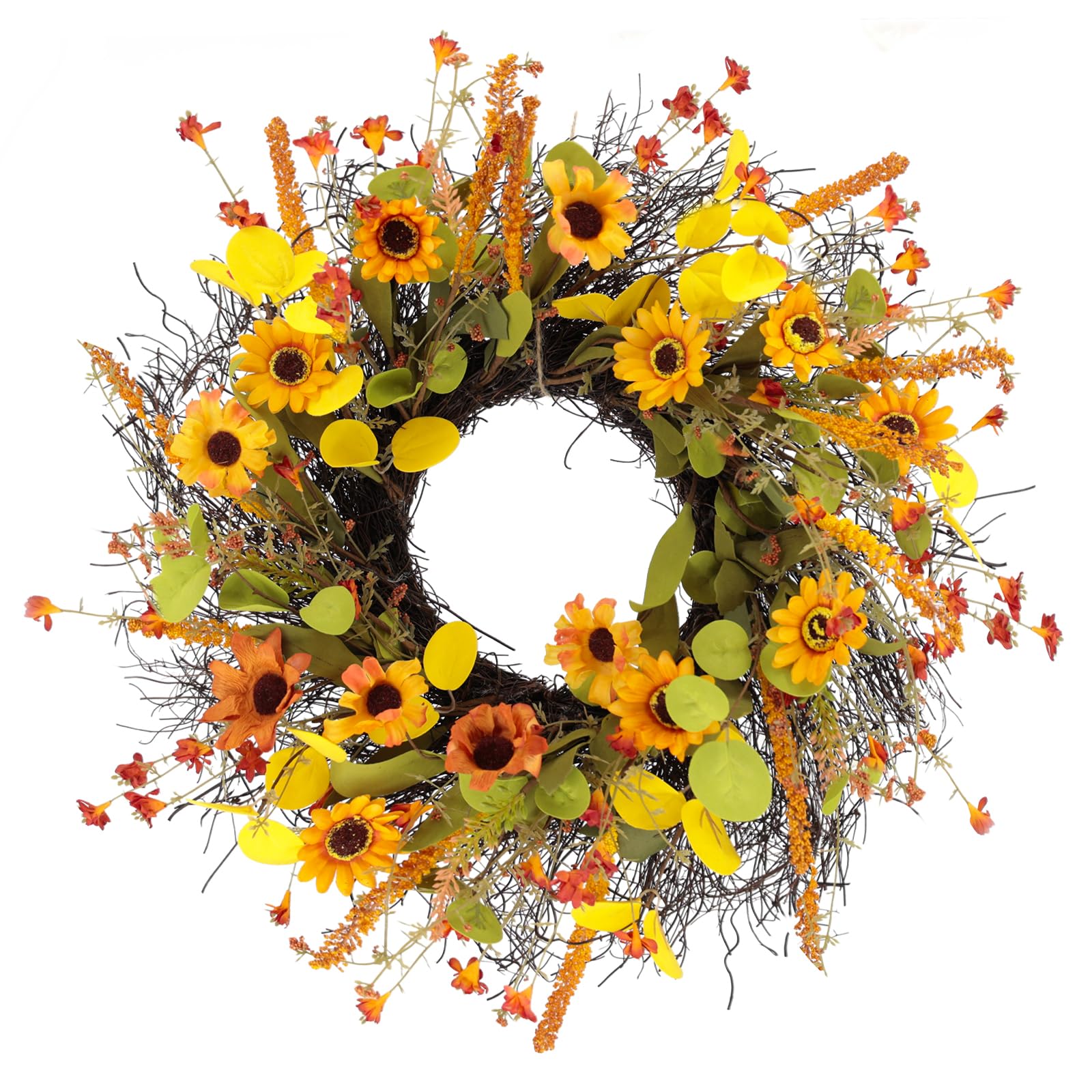 Autumn Door Wreath 45 cm 17 Inch Artificial Door Wreath Autumn Decoration Sunflower Maple Leaf Rice Ears Wreath for Front Door Decor for Halloween Thanksgiving Christmas