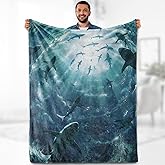 Shark Ocean Blanket Gifts - Sea Nautical Lovers Creature Nautical Themed Underwater World Throw for Women Kids Adults Travel Camping Decor Soft Birthday Christmas Lightweight Blanket 50"x60"