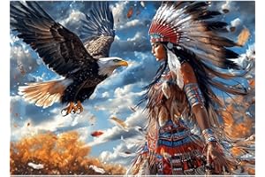CEOVR Native American Woman Diamond Painting Kits for Adults, Eagle Diamond Art Dots Crystal 5D Full Drill Peinture Diamant C