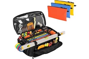 Rexmica Tool Bag and 3 Tool Pouches, Tool Storage Organizer for Men with Anti-friction and Thick Padded Bottom, Tactical Bag, Range Bag, Multi-functional Work Bag for Repairman, Electrician, Carpenter