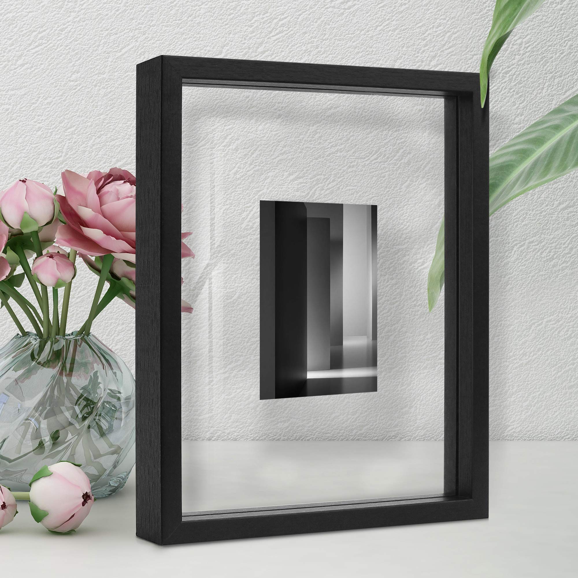 Afuly 10x8 Photo Frames Black Picture Frames Glass Photo Frame 8 X 10 Inch Picture Frame Floating Pressed Flower Frame 6x4 7x5 8x6 Up To 8x10 Wooden Double Sided Wall Mount Or Tabletop Standing