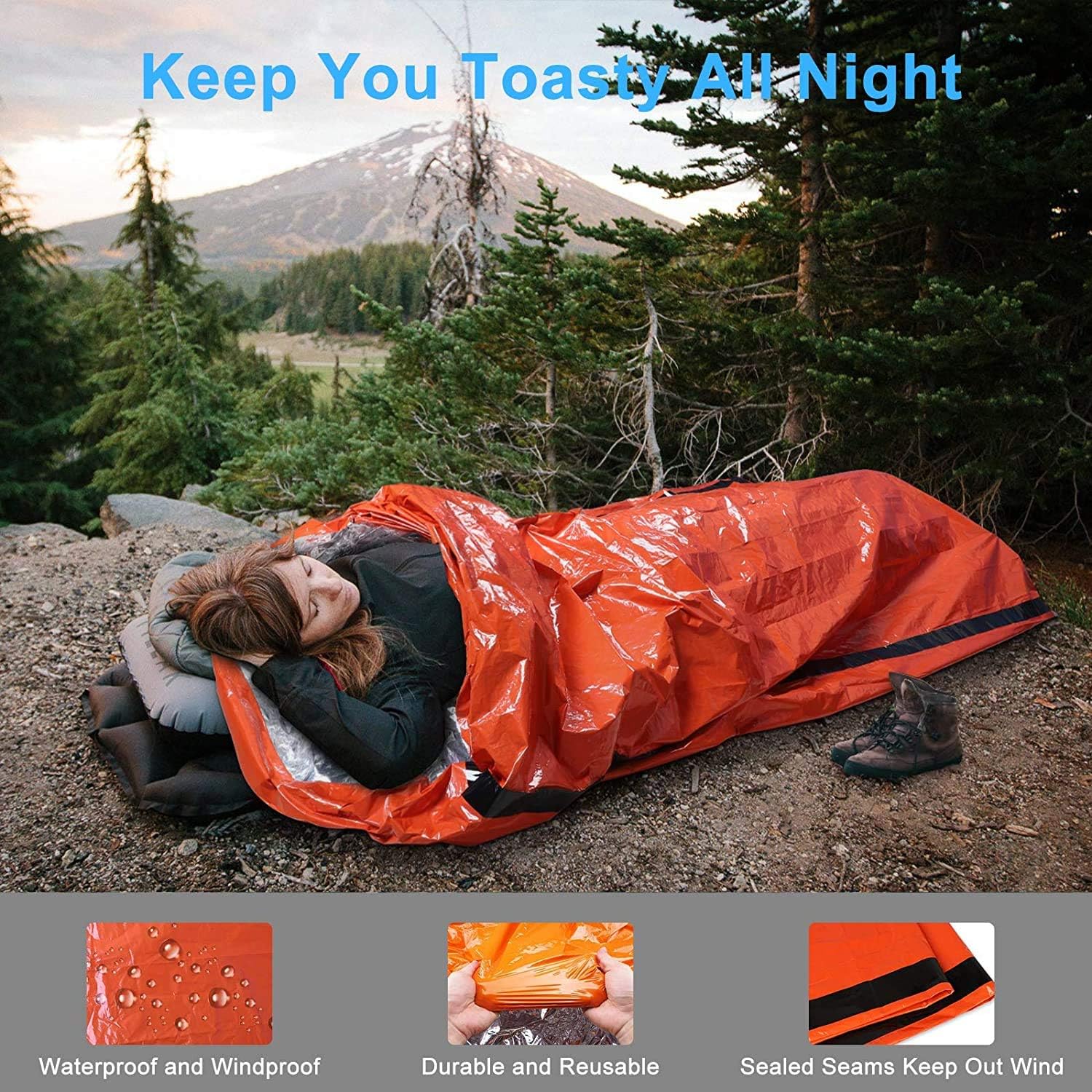 EEEKit Emergency Sleeping Bag, 2Pack Lightweight Waterproof Survival Bivy Sack, Thermal Emergency Blankets Portable Mylar Survival Gear with Survival Whistle for Camping, Hiking, Outdoor : Sports & Outdoors
