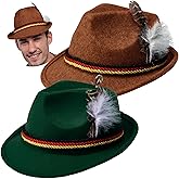 Spooktacular Creations Oktoberfest Hats, 2 PCS German Oktoberfest Costume Accessories Set, Green Brown Felt Fedora Retro Hats for Adults Bavarian Alpine Halloween Dress Up, RolePlay Party