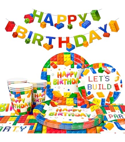 Serviettes En Papier Thème Blocs De Construction - Lot De 20 - Pour Anniversaire Enfant - Décoration De Table
