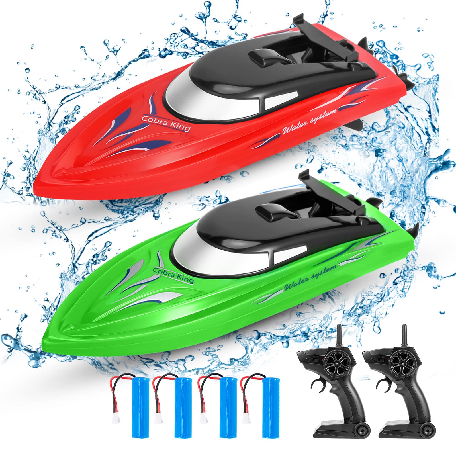 Photo 1 of Lumiparty 2PACK RC Boat,Remote Control Boats for Kids and Adults,10km/H 2.4G High Speed Remote Control Boat,Fast RC Boats for Pools and Lakes with 4 Rechargeable Battery.(Red+Green)