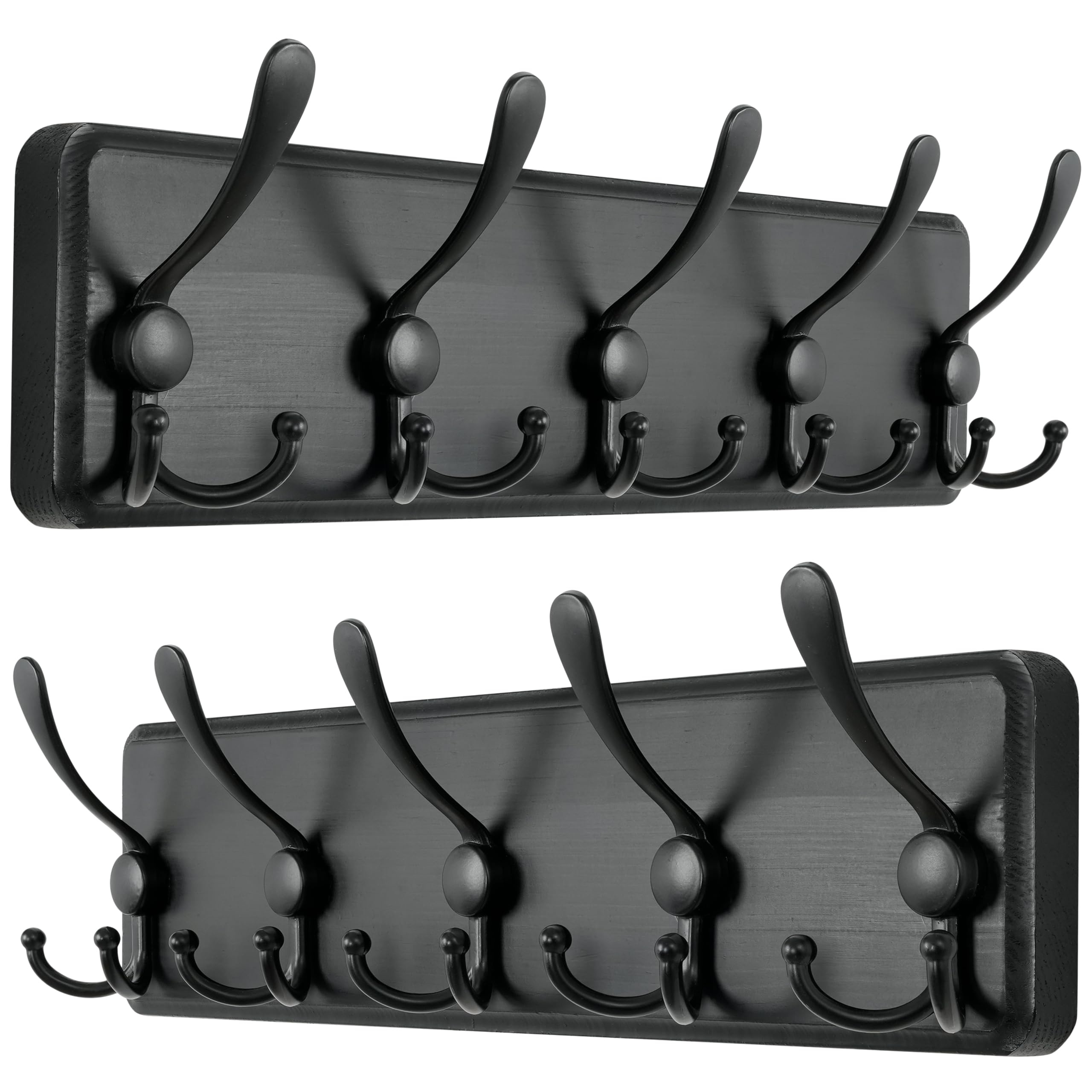 Dseap Coat Rack Wall Mount - Patented, Heavy-Duty, Modern Wooden Wall Coat Hanger Hook Rail with 5 Triple Hooks for Winter Coats Hat Jacket Clothing, Black, Pack of 2 — image 1
