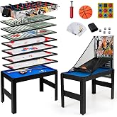 GYMAX Multi Game Table 48", 14 in 1 Combo Game Table w/Basketball, Billiards, Foosball, Ping Pong, Hockey, Shuffleboard, Bowling, Chess, Checkers, Backgammon, Tic Tac Toe for Game Room, Family Night