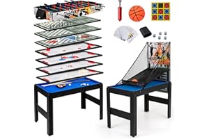 GYMAX Multi Game Table 48", 14 in 1 Combo Game Table w/Basketball, Billiards, Foosball, Ping Pong, Hockey, Shuffleboard, Bowl