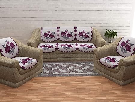 Cloth Fusion Beautiful 10 Pieces Sofa Covers for 5 Seater Sofa and Chairs- Violet