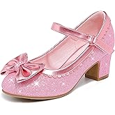 LAURMOSA Princess Shoes High Heel Toddler Girls Dress Shoes Cute Bowknot Sparkle Mary Jane Flower Girls Wedding Birthday Party Prom for Little Big Kids