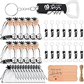 Vesici 24 Set Wedding Favors for Guests Bottle Openers Keychains Bulk Wine Beer Bottle Opener Keychain Thank You Cards with Organza Gift Bags for Bar Party Wedding Graduation Souvenirs(Black)