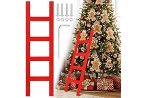 Jenaai 39 Inches Christmas Red Wooden Ladder Christmas Tree Decoration Santa Climb Ladder Assemble and Disassemble Rustic Decorative for Xmas Tree Wall Ornament Holiday Festival Party Decoration