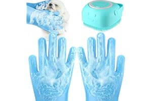 VIWIK Dog Bath Brush with Gloves, Cat Bathing Gloves, Silicone Dog washing Gloves with High-Density Teeth, Dog Bath Supplies Christmas Gifts for Long Short Haired Dogs and Cats Blue