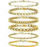 YATOJUZI 6 Pcs Stainless Steel Bracelets for Men Bracelets for Men Cuban Link Bracelet Rope Paperclip Snake Chain Bracelet Set 7.5/8.3/9 Inches Mens Metal Accessories