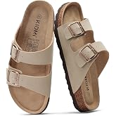 KIDMI Women's Cork Footbed Casual Summer Sandals with Mild Arch Support | Double Adjustable Buckle Slides for Men with Memory Foam, Lightweight Unisex No-Break-In Sandals