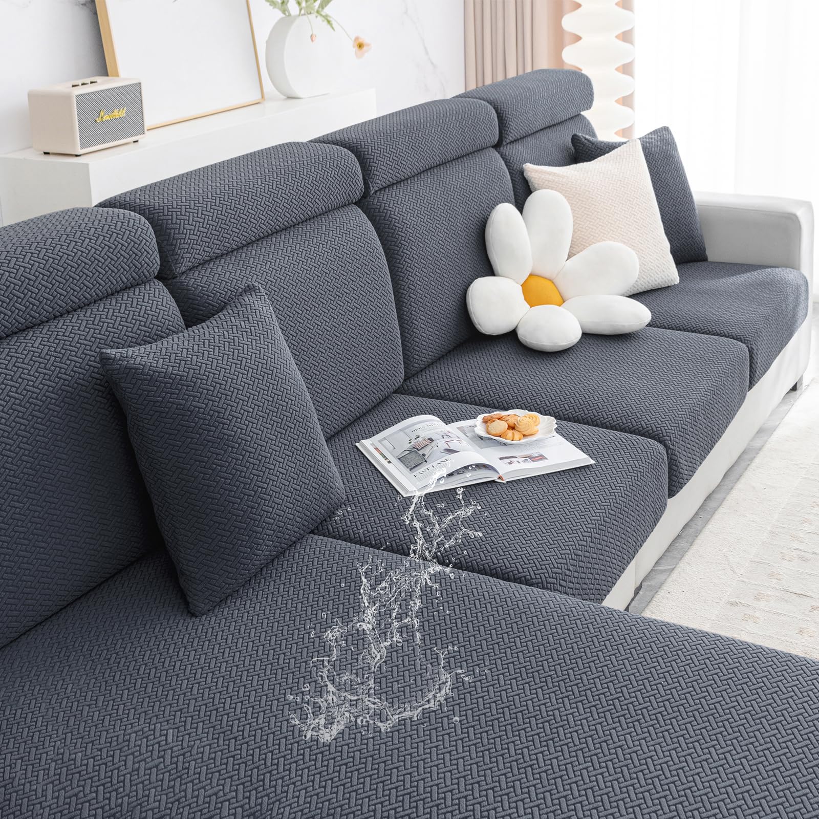 Photo 1 of Smiry Waterproof Couch Cushion Covers, Stretch Jacquard Thick Sofa Cushion Covers, Washable Seat Slipcover Elastic Furniture Protector for Pets, Kid (3PC, Grey)