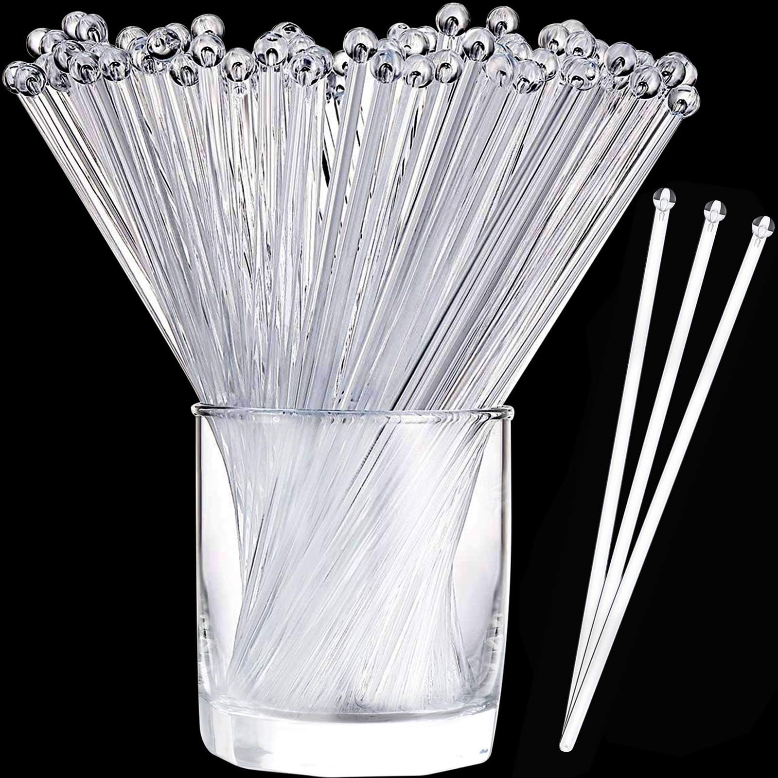 Aboat 120 Pieces 7.3 Inch Plastic Round Top Swizzle Sticks (Crystal)