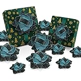 Knitgrip 18 Pcs Christmas Dark Green Velvet Gift Bow for Gift Wrapping 2.8 Inch and 4 Inch Christmas Self Adhesive Glitter Ribbon Bows Stick on Flocked for Xmas Present Wrapping Decor Wreaths Tree