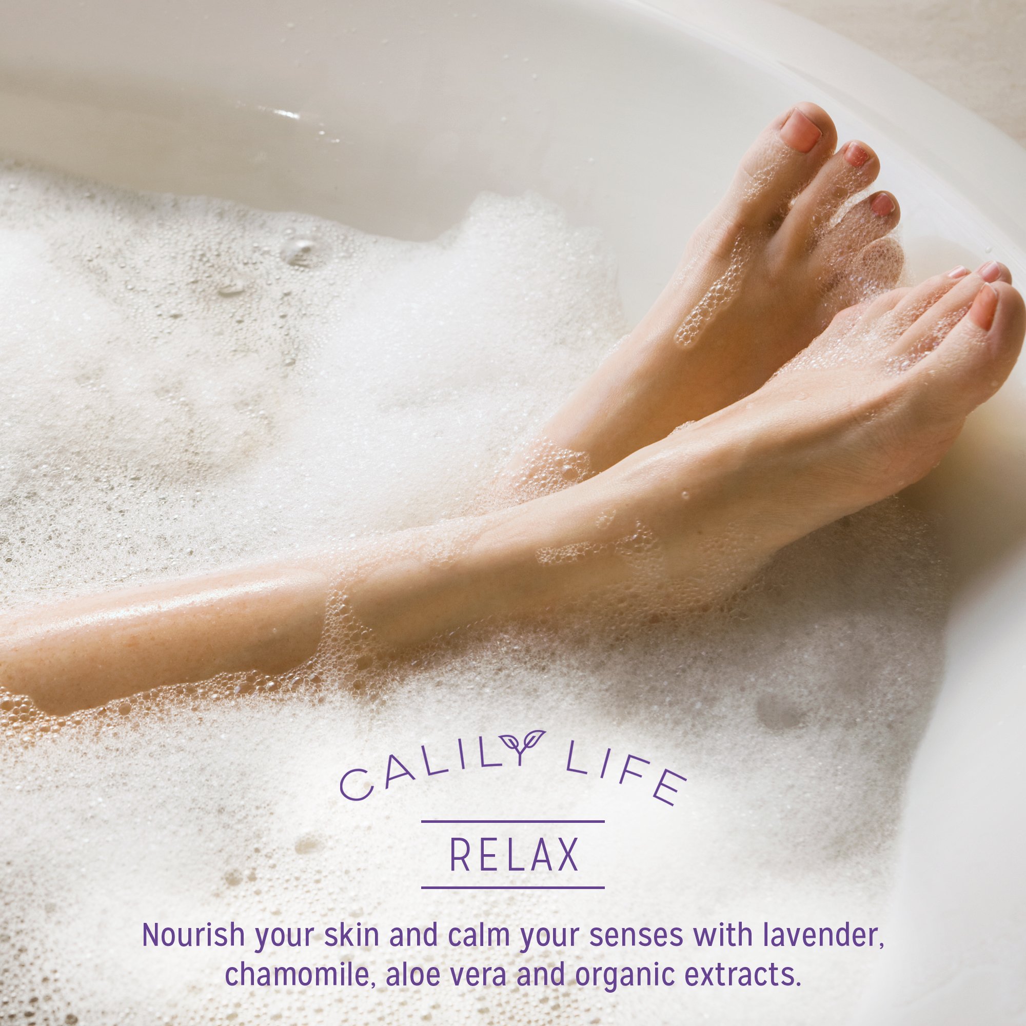 Calily Life Organic Aromatherapy Lavender and Chamomile Bubble Bath, Soak and Wash, 33. 8 Oz. – Relaxes, Soothes and Nourishes - With Pure Essential Oils; Lavender, Chamomile & Aloe Vera [ENHANCED]