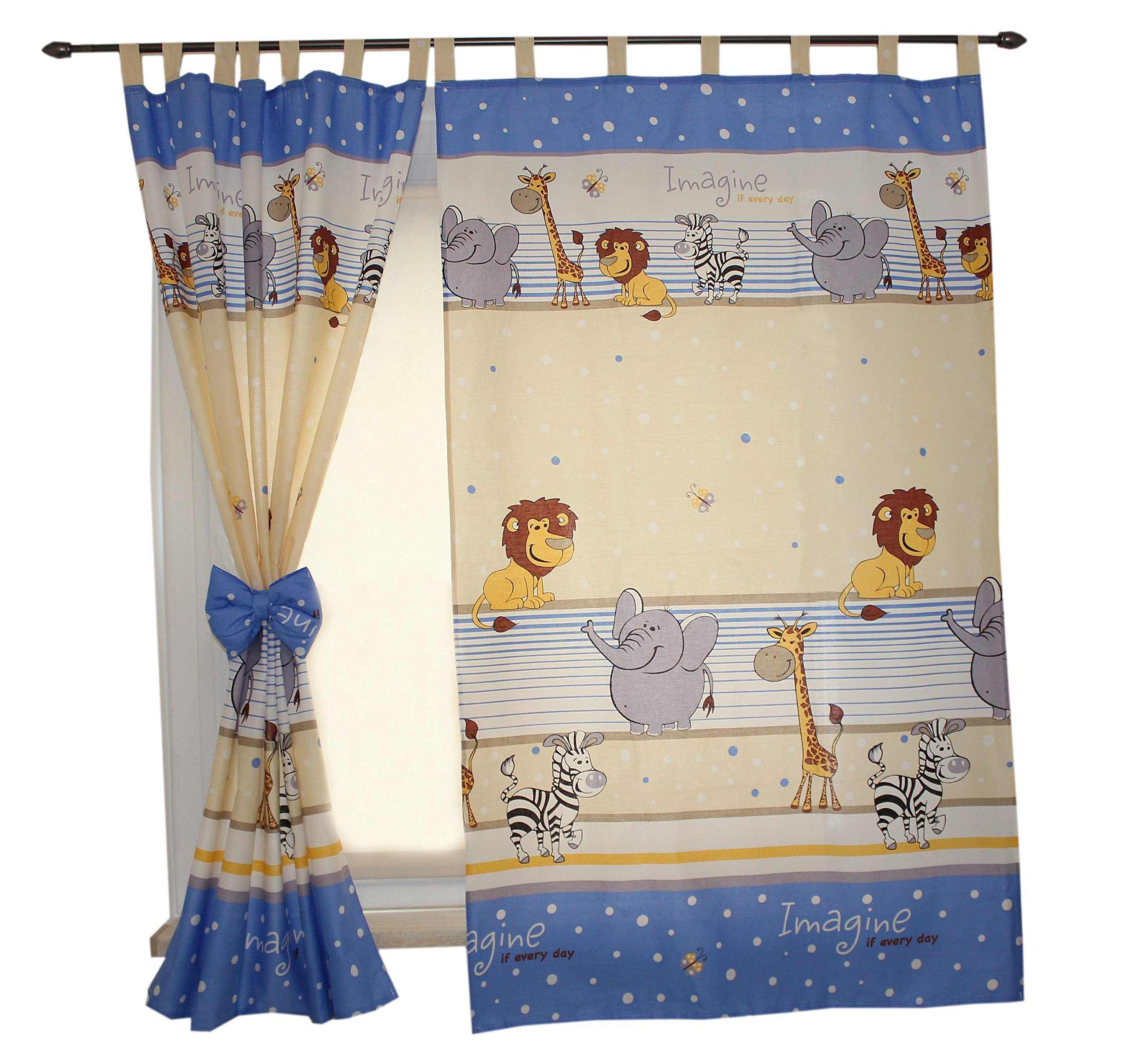 TupTam Children's Room Tab Top Curtains with Tiebacks, Imagine Blue, ca. 155x95 cm — image 1