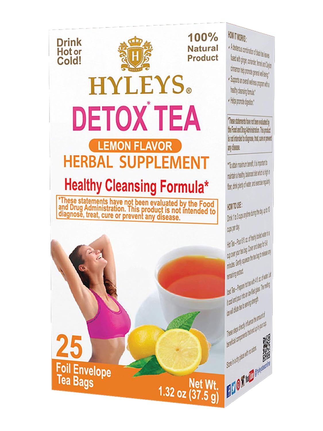 HYLEYS Tea Wellness Detox Black Tea Lemon 25 Tea Bags