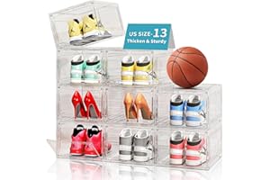 MSHOMELY Upgraded Clear Shoe Storage Boxes Stackable 9 Pack Shoe Organizer for Closet, Drop Front Shoe Boxes with Magnetic Door, Shoe Sneaker Display Case, Shoe Storage Organizer, Fit US Size up to 13
