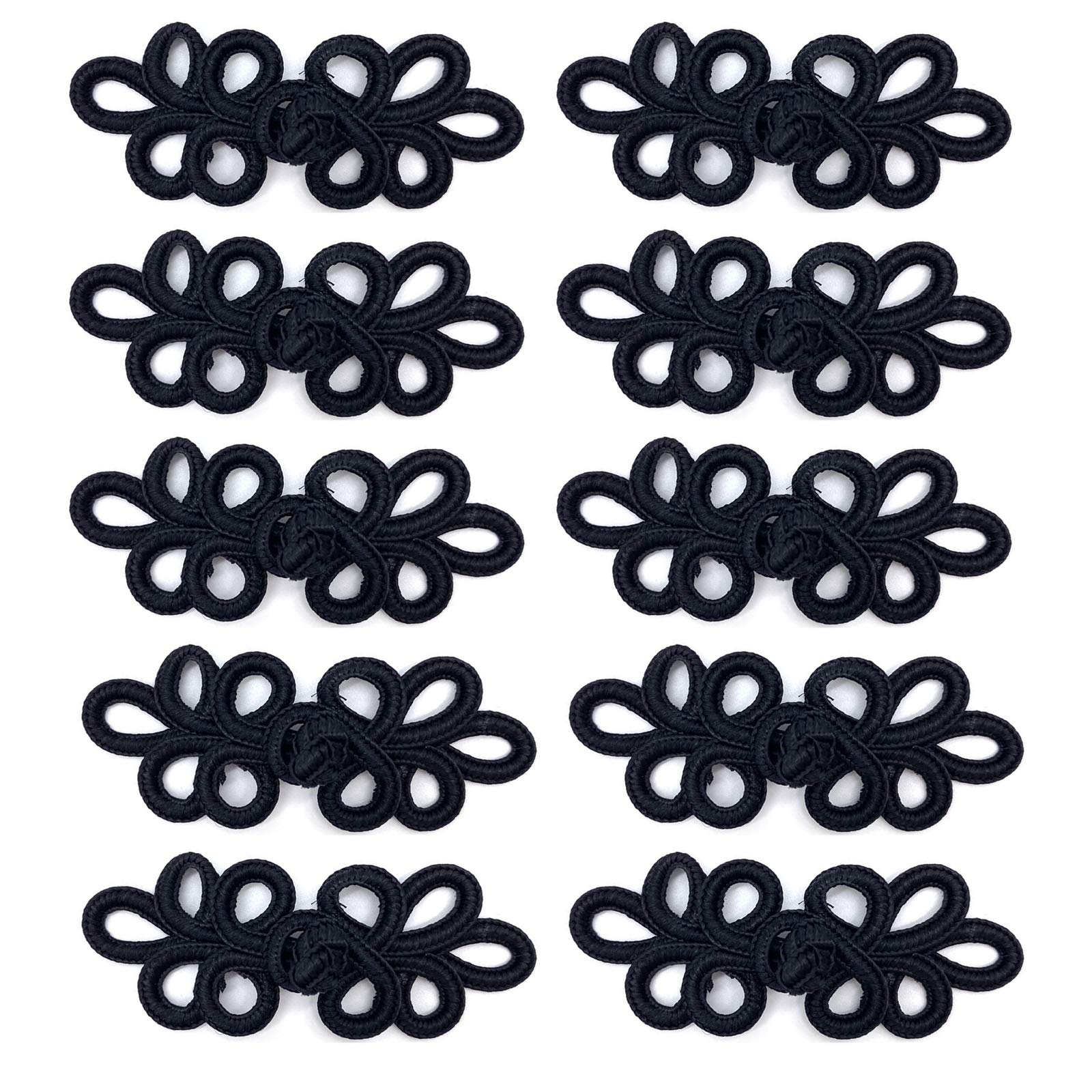 EvaGO 10 Pairs Chinese Knots Frog Buttons Closure Sewing Fasteners for Sweater Cloak Coats Scarf Cardigan and Costumes Outfit Sewing, Black — image 1