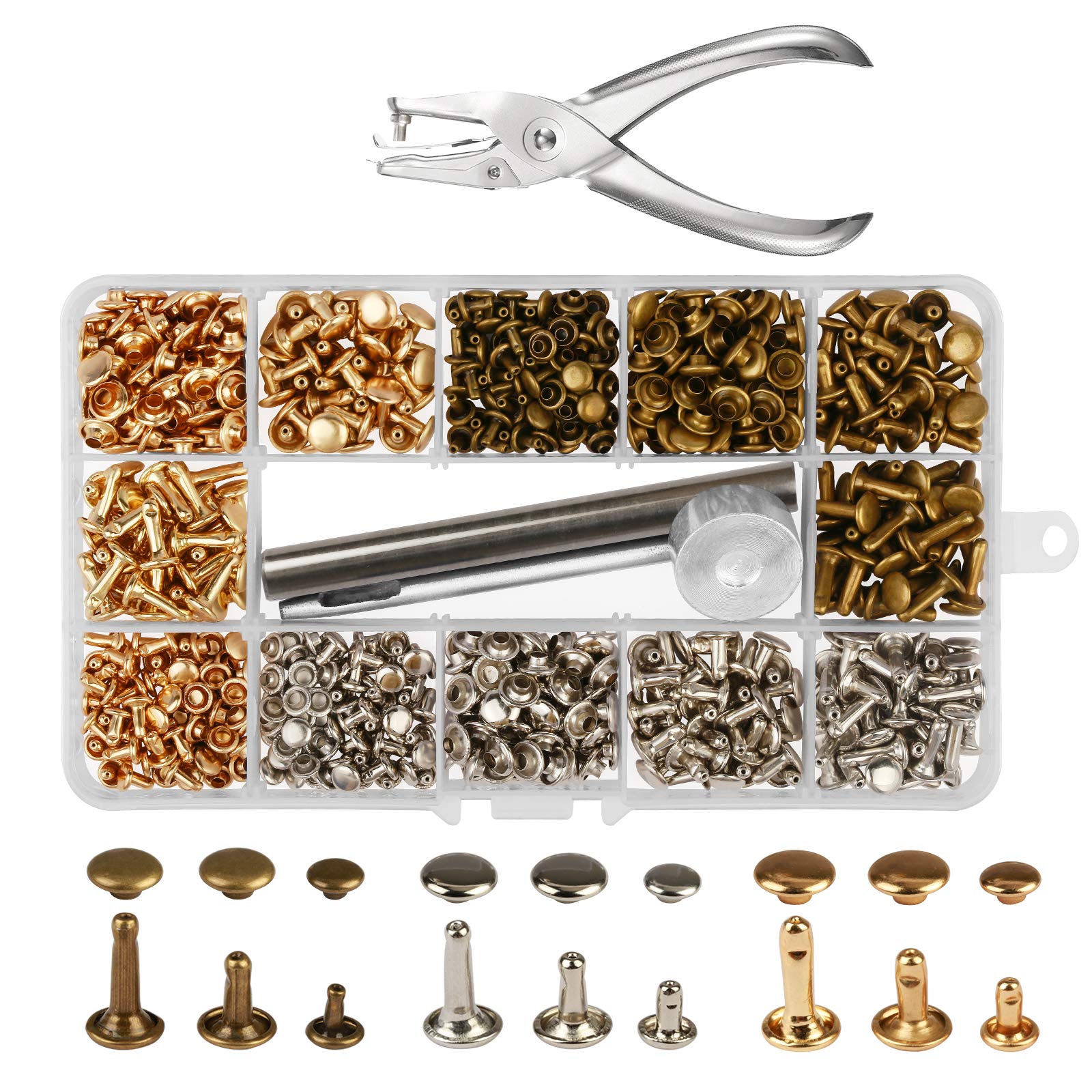 Double Cap Rivet Package Including 300 Sets Buttons Press Studs Setting Tool Kit eBay