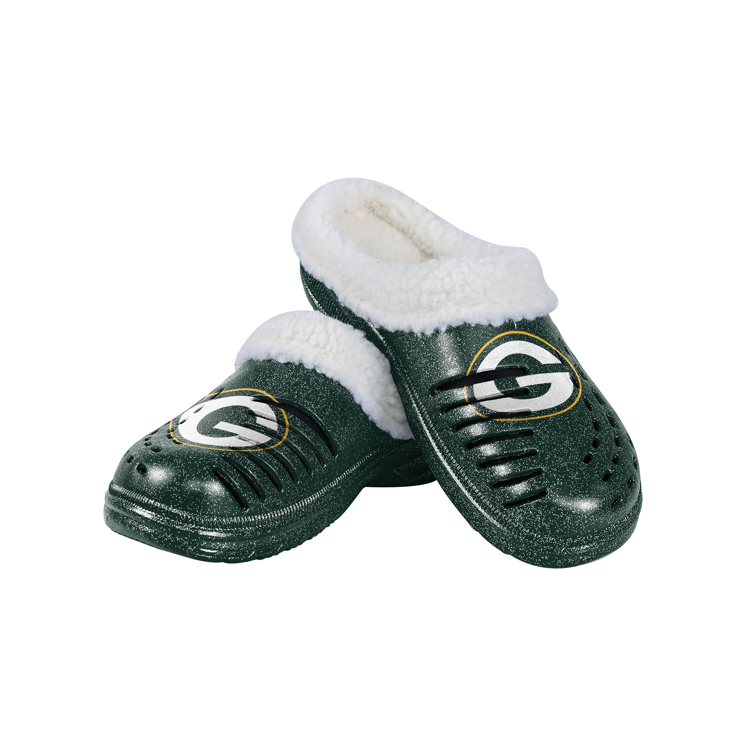 FOCO Green Bay Packers NFL Womens Sherpa Lined Glitter Clog - S Image