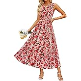 ZESICA Women's Summer Boho Floral Sleeveless Midi Dress 2026 V Neck Elastic High Waist Flowy Casual Beach Long Dresses
