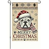 BlissYard Christmas Garden Flag 12x18 Double Sided Bulldog Santa Hat Winter Yard Flags Holiday Outdoor Banner for Lawn Porch Welcome Decor Farmhouse Seasonal Decoration